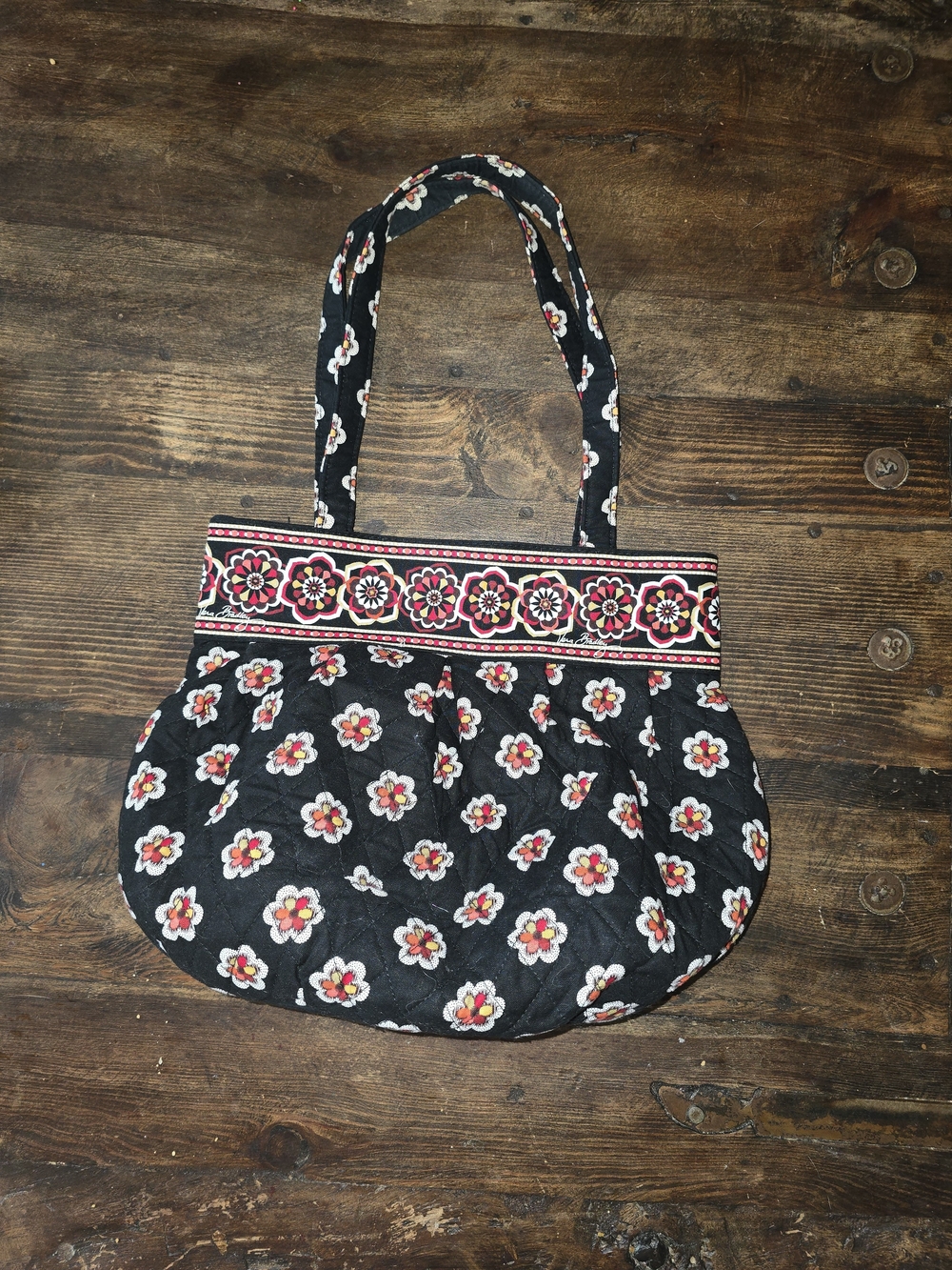 Vera Bradley Floral Quilted Black Tote Bag - Women's Shoulder Bag
